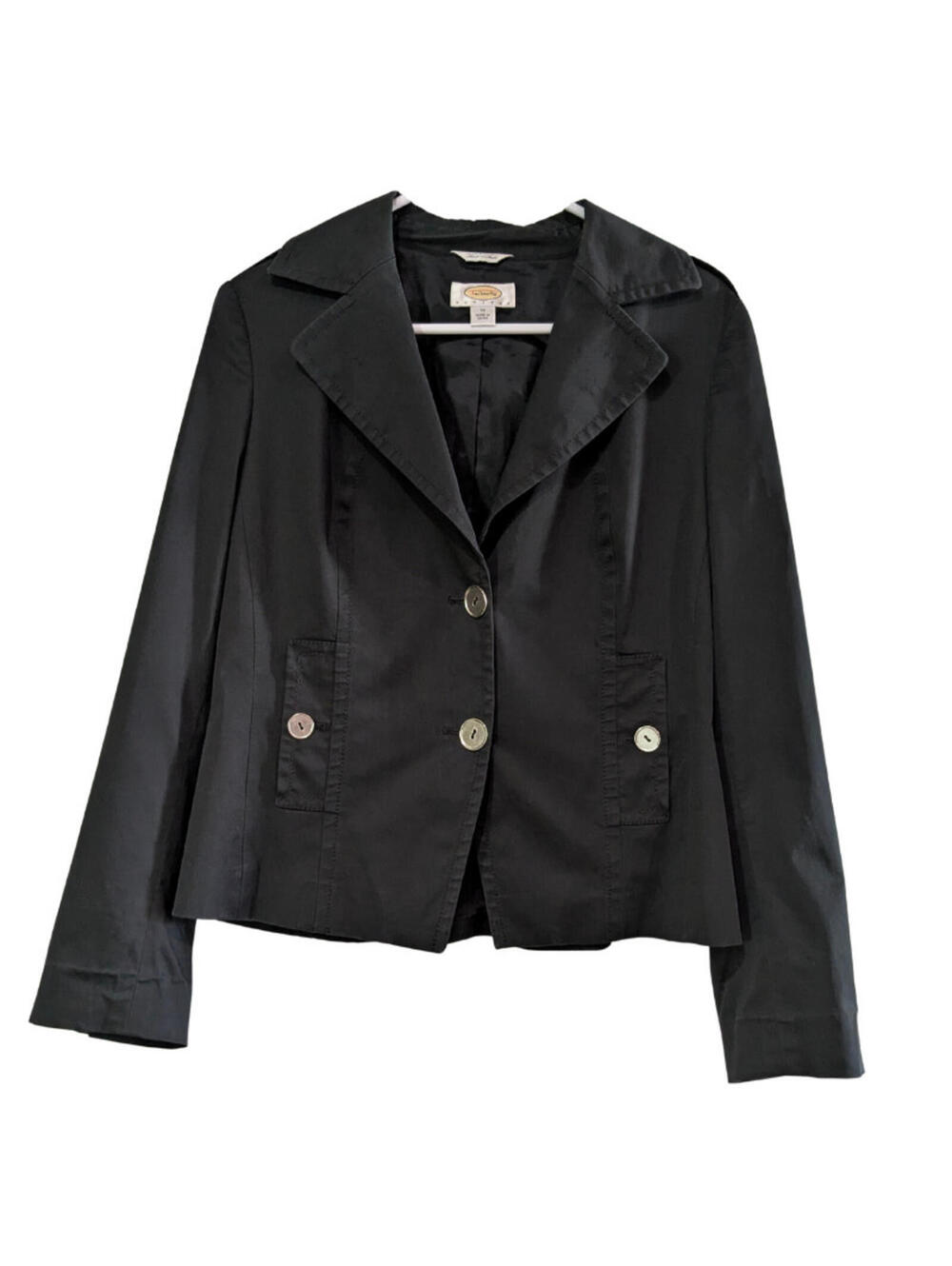 Talbots Petite Women's Jacket, Size 10, Black, Cotton Spandex, Lined, Button Up